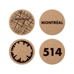 Ensemble de 5 sous-verres ronds en liège avec support de Cuisivin Montréal