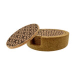 Cuisivin Geometric Cork Round Coaster with Holder 5 Piece Set