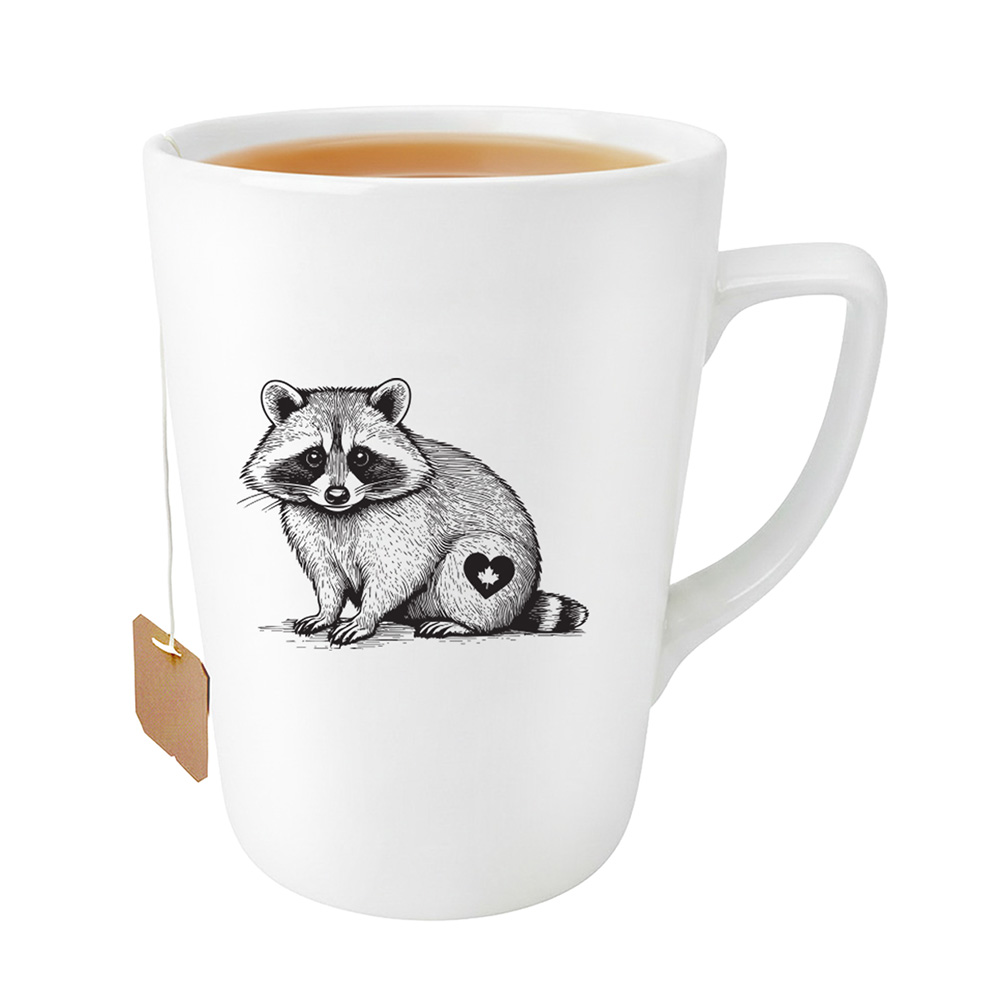 6602RAC_Filled_Tea Mug_Canadian Raccoon_01 Canadian Raccoon Porcelain Tea Mug – 4pk – Image 1